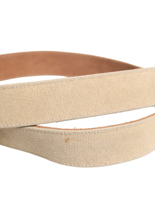 Men Beige Canvas Silver Metal Buckle Cintura Belt