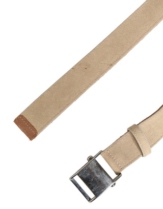 Men Beige Canvas Silver Metal Buckle Cintura Belt