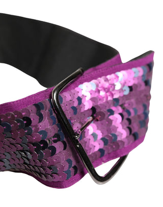 Cinturón para mujer morado con lentejuelas y hebilla metálica plateada