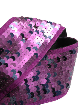 Cinturón para mujer morado con lentejuelas y hebilla metálica plateada