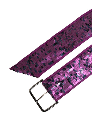 Cinturón para mujer morado con lentejuelas y hebilla metálica plateada
