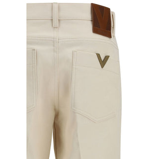 Beige Cotton Flared Jeans