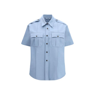 Camisa azul de algodón de manga corta