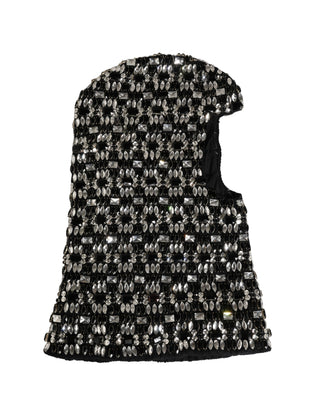 Schwarze Woll-Sturmhaube mit Kristallverzierung
