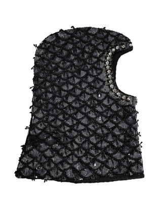 Black Wool Crystal Embellished Balaclava Hat