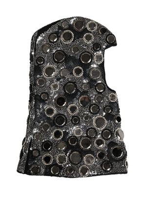 Schwarze Sturmhaube aus Wolle mit Kristallverzierung