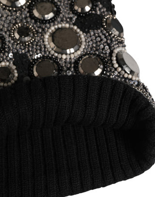 Schwarze Sturmhaube aus Wolle mit Kristallverzierung