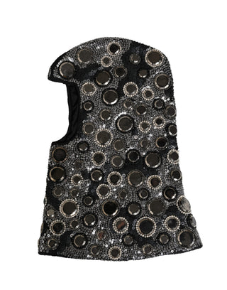 Schwarze Sturmhaube aus Wolle mit Kristallverzierung