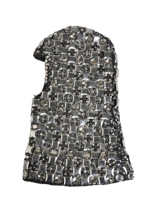 Black Wool Crystal Embellished Balaclava Hat