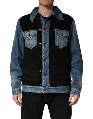 Herren Blouson Baumwoll-Denim Schwarz Blau Jacke