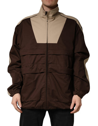 Braune beige Baumwoll-Windbreaker-Jacke mit Reißverschluss
