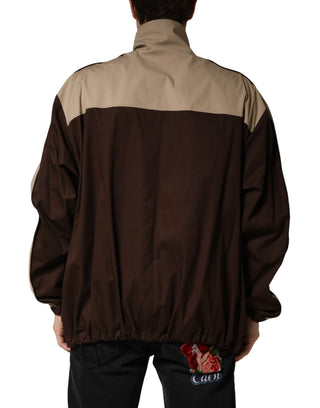 Braune beige Baumwoll-Windbreaker-Jacke mit Reißverschluss