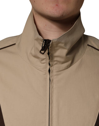 Braune beige Baumwoll-Windbreaker-Jacke mit Reißverschluss