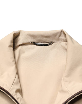 Braune beige Baumwoll-Windbreaker-Jacke mit Reißverschluss