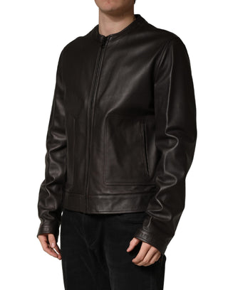 Chaqueta biker de piel de cordero negra con cremallera completa