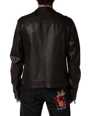Chaqueta biker de piel de cordero negra con cremallera completa