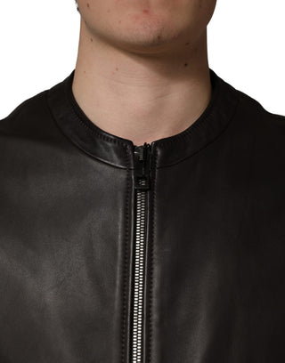 Chaqueta biker de piel de cordero negra con cremallera completa