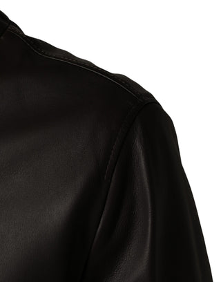 Chaqueta biker de piel de cordero negra con cremallera completa