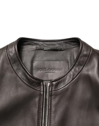 Chaqueta biker de piel de cordero negra con cremallera completa