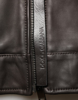 Chaqueta biker de piel de cordero negra con cremallera completa