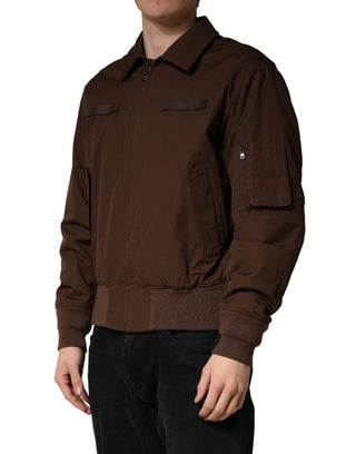 Braune Bomberjacke mit durchgehendem Reißverschluss aus Baumwoll-Stretch