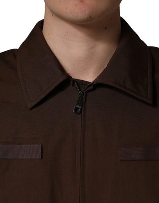 Braune Bomberjacke mit durchgehendem Reißverschluss aus Baumwoll-Stretch