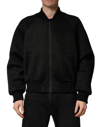Herren Bomberjacke aus schwarzem Nylon mit durchgehendem Reißverschluss