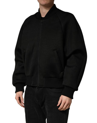 Chaqueta bomber negra de nailon para hombre con cremallera completa  