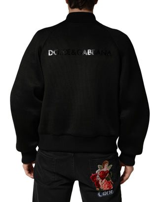 Chaqueta bomber negra de nailon para hombre con cremallera completa  