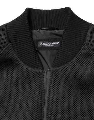 Chaqueta bomber negra de nailon para hombre con cremallera completa  