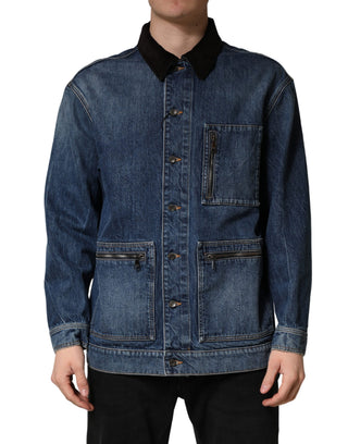 Schwarze blaue Baumwoll-Jeans-Blousonjacke für Herren