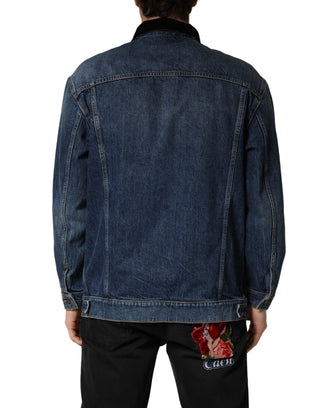 Chaqueta blusón de mezclilla de algodón negro y azul para hombre  
