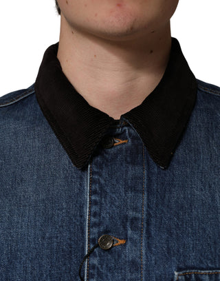 Chaqueta blusón de mezclilla de algodón negro y azul para hombre  