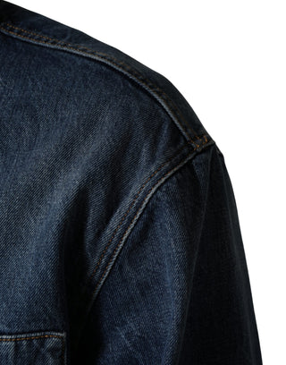 Chaqueta blusón de mezclilla de algodón negro y azul para hombre  
