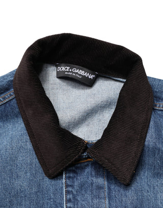 Chaqueta blusón de mezclilla de algodón negro y azul para hombre  