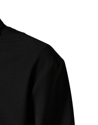 Schwarze Woll-Bomberjacke für Herren mit durchgehendem Reißverschluss und Logo