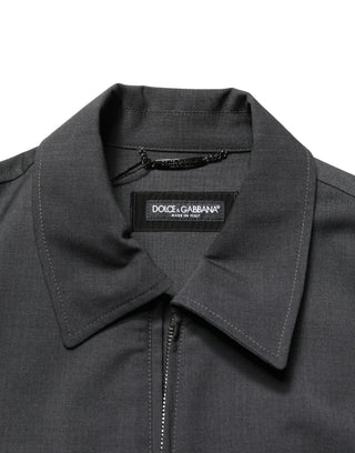 Schwarze Woll-Bomberjacke für Herren mit durchgehendem Reißverschluss und Logo
