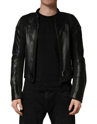 Schwarze Herren Bikerjacke aus Nylon mit durchgehendem Reißverschluss