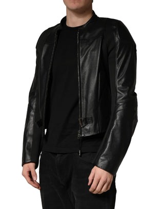 Schwarze Herren Bikerjacke aus Nylon mit durchgehendem Reißverschluss