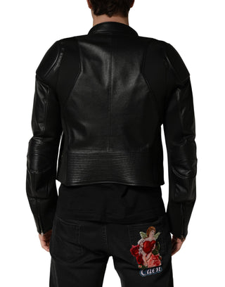 Schwarze Herren Bikerjacke aus Nylon mit durchgehendem Reißverschluss