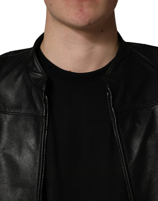 Schwarze Herren Bikerjacke aus Nylon mit durchgehendem Reißverschluss