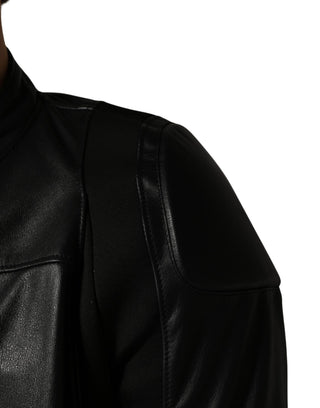 Schwarze Herren Bikerjacke aus Nylon mit durchgehendem Reißverschluss