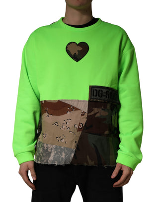 Grüner Patchwork Herz Herren Pullover Sweatshirt