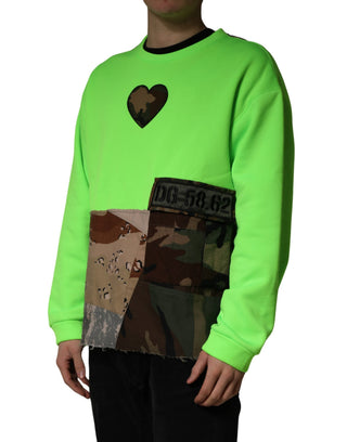 Grüner Patchwork Herz Herren Pullover Sweatshirt