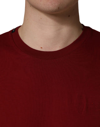 Weinrotes Baumwoll-Rundhals-T-Shirt mit kurzen Ärmeln