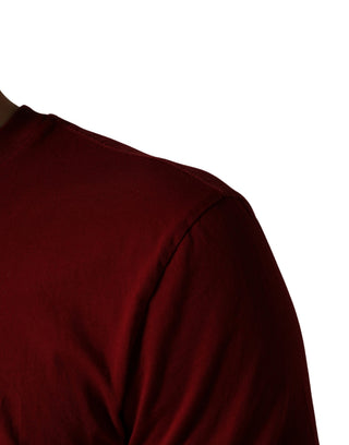 Weinrotes Baumwoll-Rundhals-T-Shirt mit kurzen Ärmeln