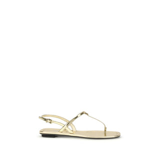 Flache Sandalen aus silbernem Kalbsleder (Bos Taurus)
