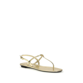 Flache Sandalen aus silbernem Kalbsleder (Bos Taurus)