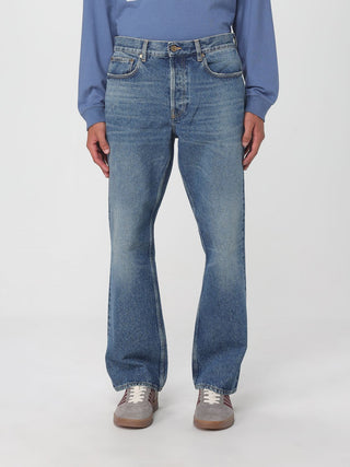 Jeans acampanados azules de algodón