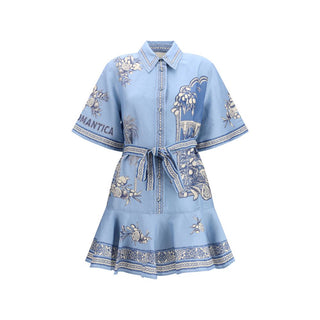 Blue Linen Casual Dress